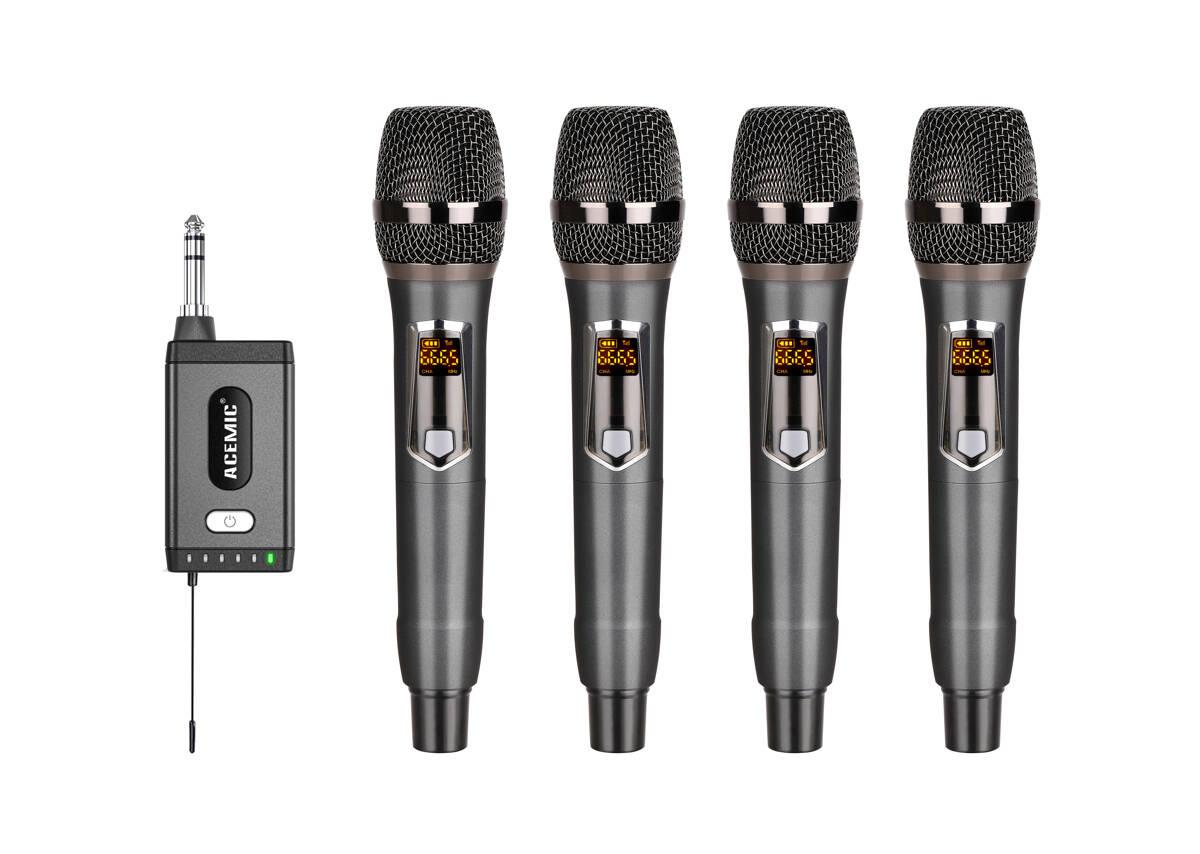 Acemic Q4/M1 - Bezprzewodowy system 4 mikrofonów do ręki z odbiornikiem Jack 6,3 mm
