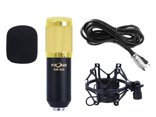 Fzone BM-800 - Mikrofon pojemnościowy z koszem antywstrząsowym, osłonką o kablem XLR/Jack 3,5 mm