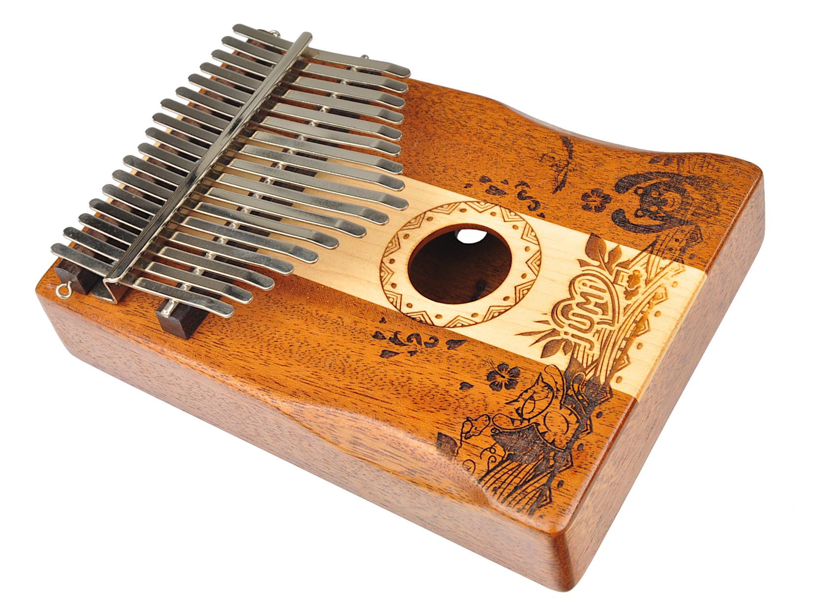 Kalimba 17-keys MAHOGANY & MAPLE WOOD SET-93 - 17-to głosowa kalimba z litego drewna mahoniowego i klonowego z zestawem akcesoriów 