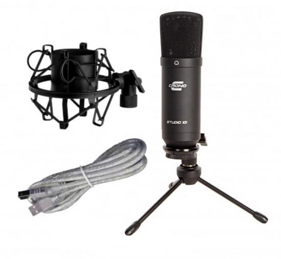 Crono Studio 101USB BK - Mikrofon studyjny pojemnościowy USB w zestawie z koszem, statywem i kablem