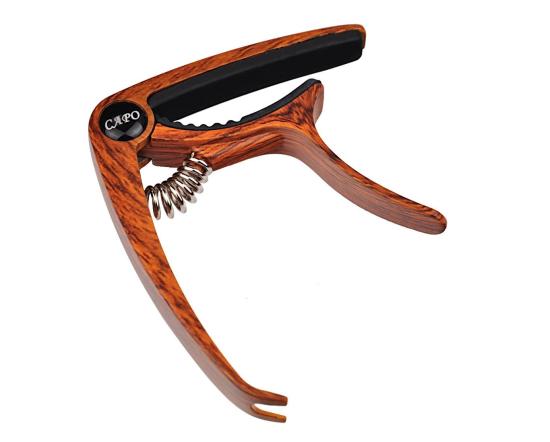 JEREMI CP-04 WD - Metalowy kapodaster do ukulele i gitary w kolorze Wood + dźwignią do wyjmowania kołeczków z mostka