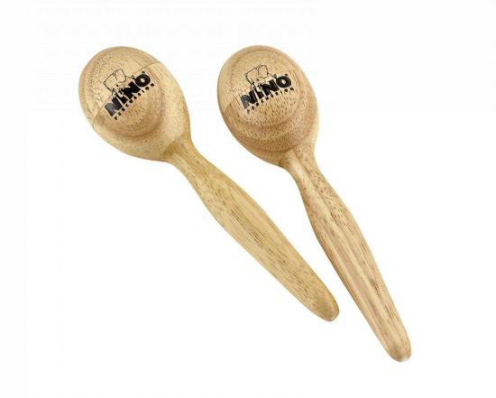 NINO Percussion NINO565 - Para Drewnianych małych marakasów w kształcie jajka z uchwytem w kolorze naturalnego drewna