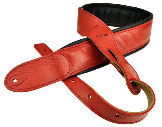 Presto PES-30 RD/BK - Czerwony skórzany pas do gitary elektrycznej z miękką czarną poduszką