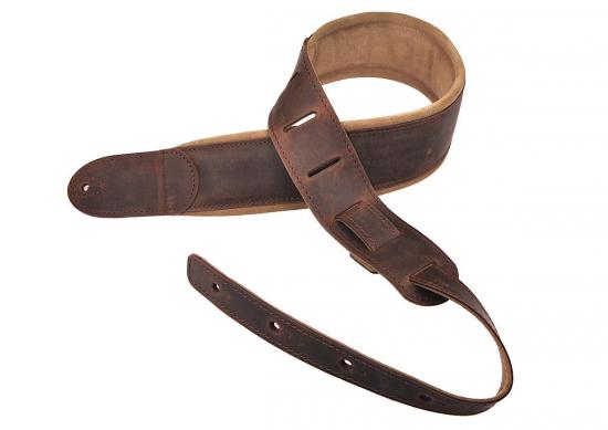 Presto PES-30 PCBR-Satin - Przecierany satynowy ciemno-brązowy skórzany pas do gitary elektrycznej z miękką poduszką