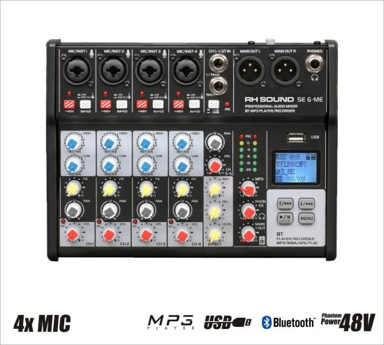 RH Sound SE6-ME - Kompaktowy mikser muzyczny, wyposażony w odtwarzacz MP3 - Bluetooth - USB