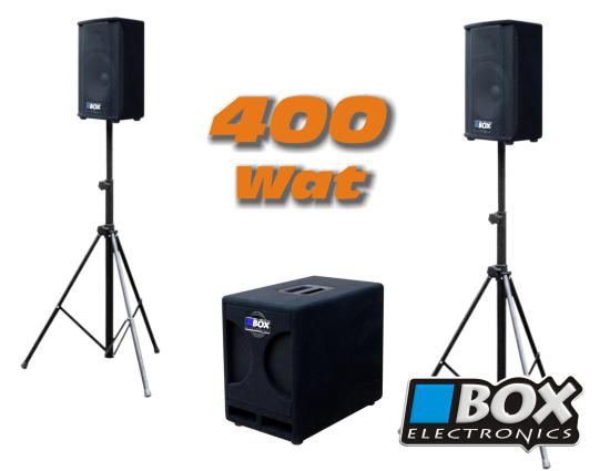 Box Electronics SUB-SAT 400 - System nagłośnienia z aktywnym subbasem i dwoma kolumnami o mocy 400 Watt RMS
