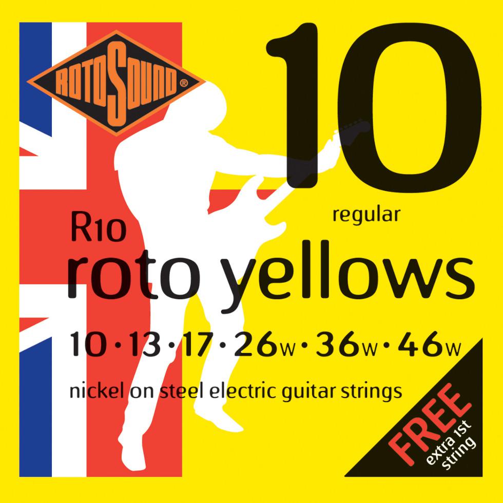 Rotosound R10 Roto Yellows - Struny do gitary elektrycznej 10/46 + E1 (010) EXTRA FREE