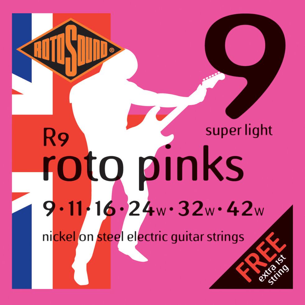 Rotosound R9 Roto Pinks - Struny do gitary elektrycznej 9/42 + E1 (009) EXTRA FREE